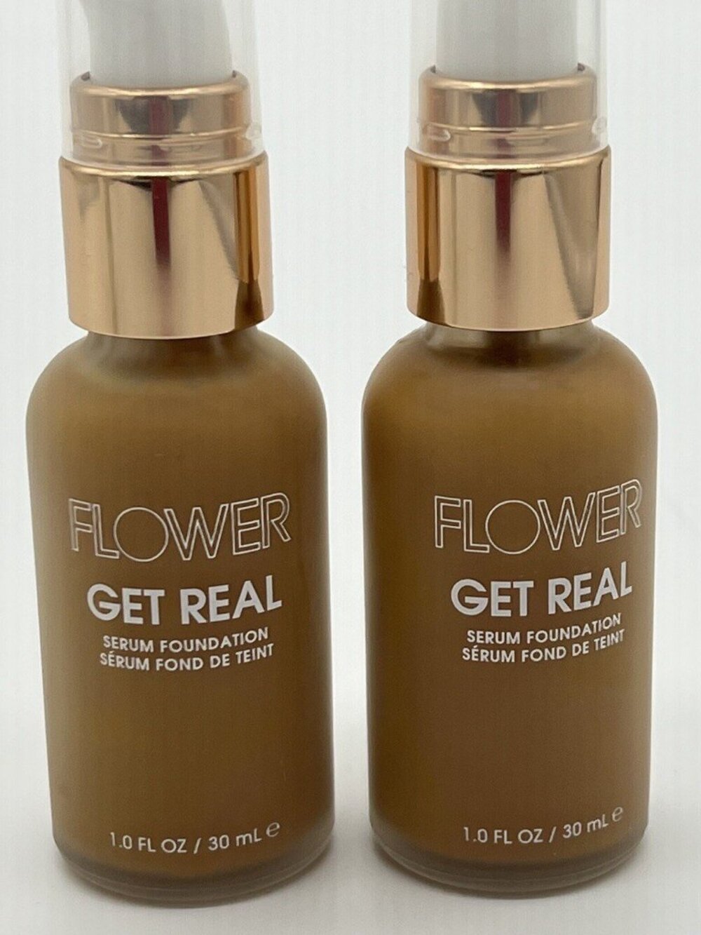 2 New Flower Get Real Serum Foundation CARAMEL M5 1.0 fl oz Each Factory Sealed